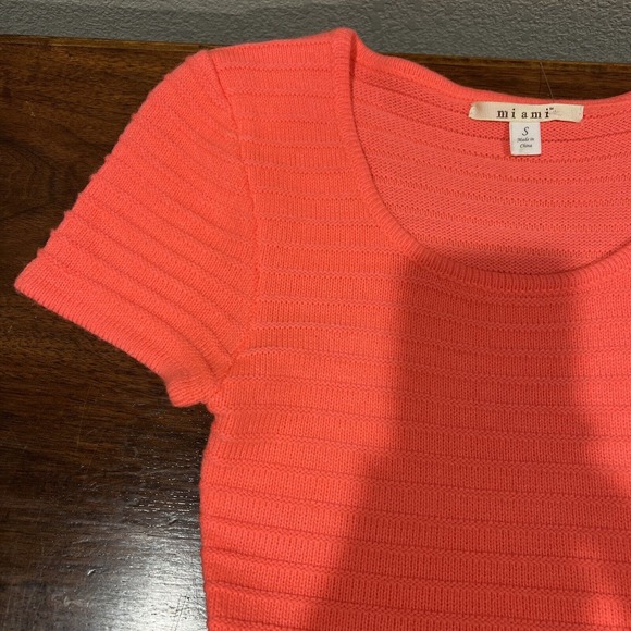 Miami Dress Women Small Short Sleeve Sweater Dress Bright Coral Pink Knee Length - Picture 2 of 14
